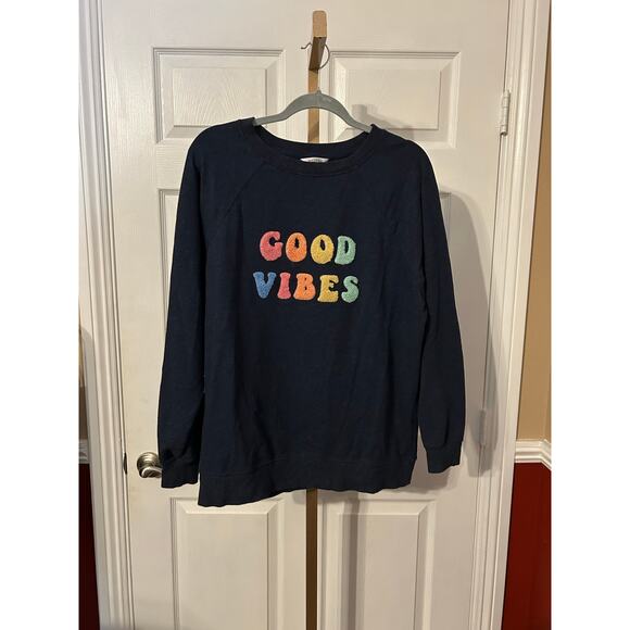 WILDFOX "Good Vibes" Crewneck Sweatshirt, Heather Navy, Size Small - Picture 2 of 4